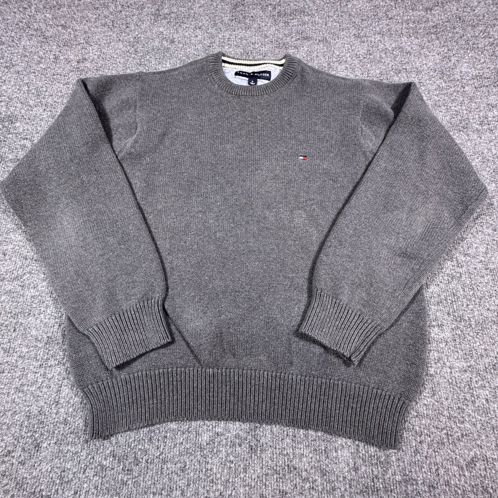 Tommy Hilfiger Mens Gray Cotton Crewneck Knit Sweater Flag Logo Medium